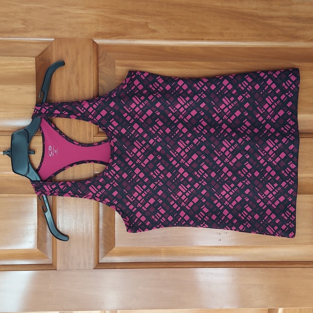 Champion Pink and Black Patterned Racerback Tank Top, Size Medium, Like New